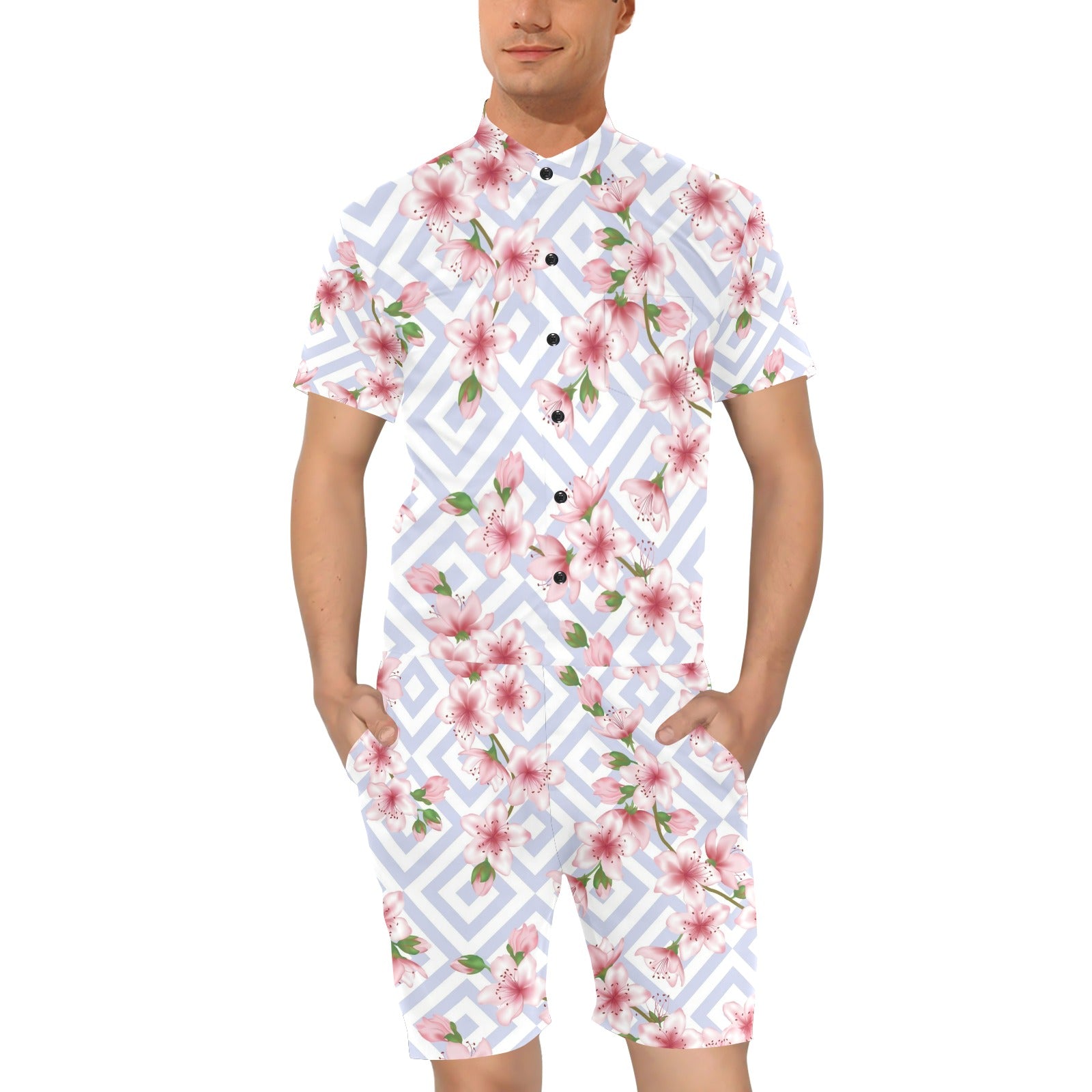 Cherry Blossom Pattern Print Design CB07 Men's Romper