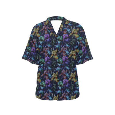 Dragonfly With Floral Print Pattern Women's Hawaiian Shirt