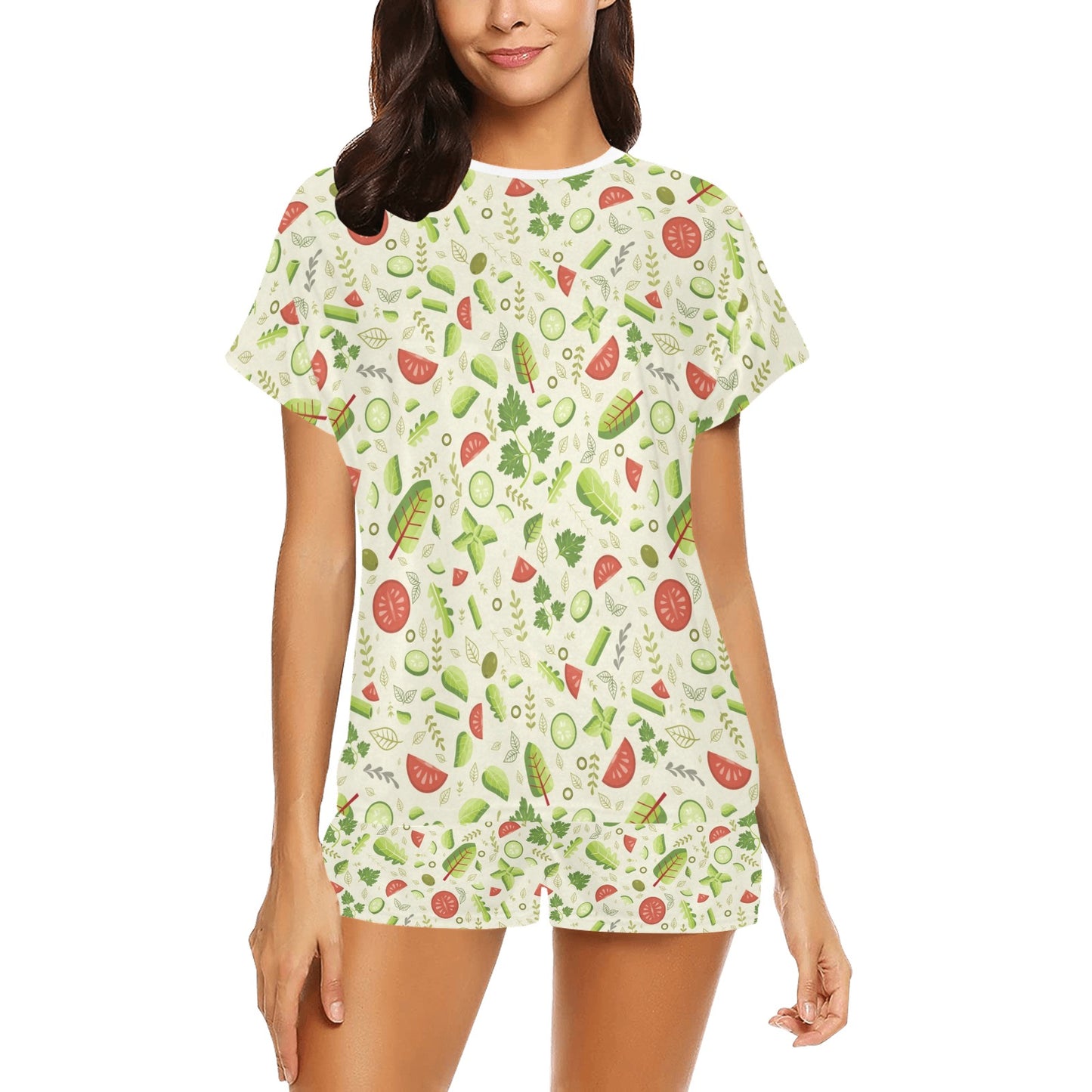 Salad Vegetable Print Design LKS302 Women's Short Pajama Set