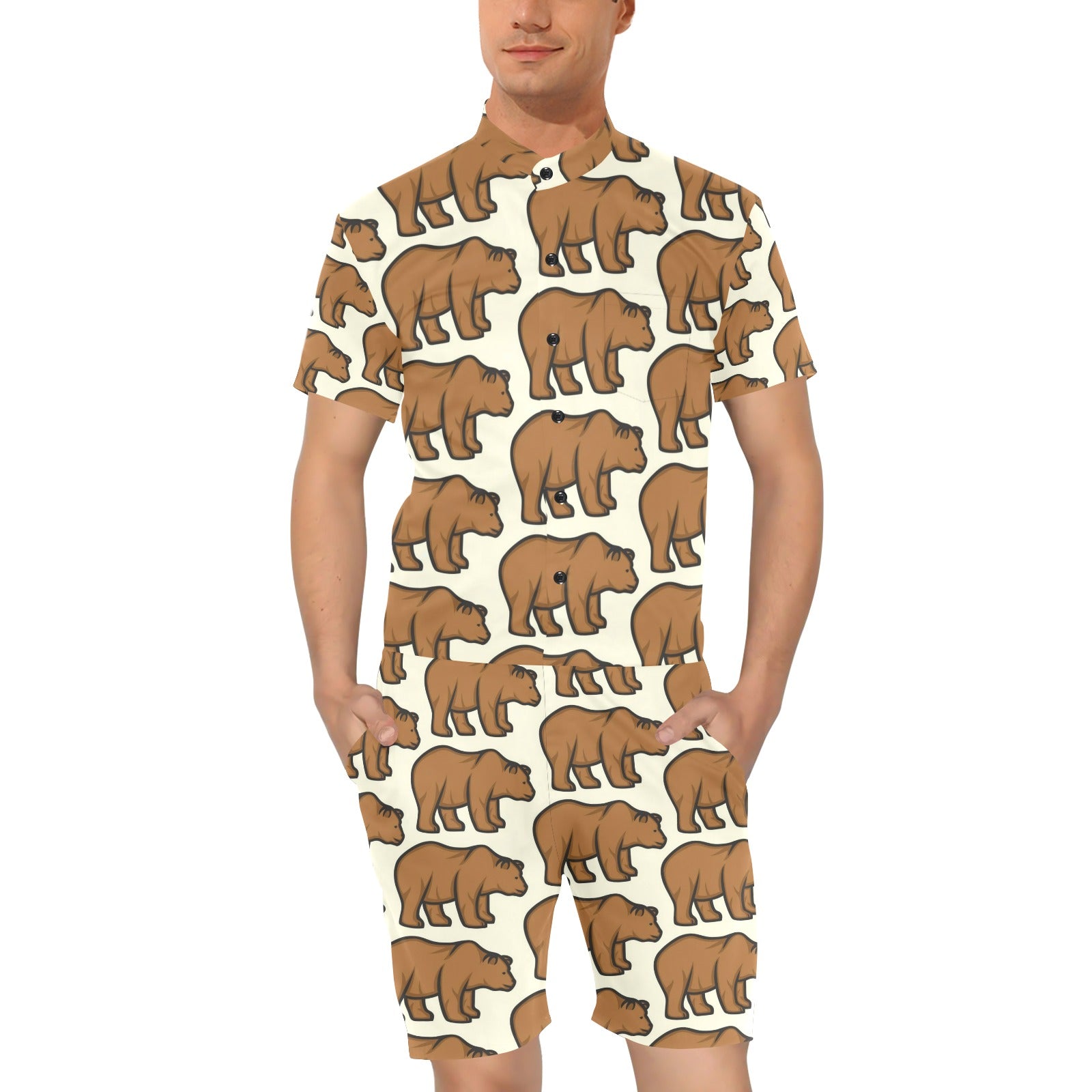 Bear Pattern Print Design BE05 Men's Romper