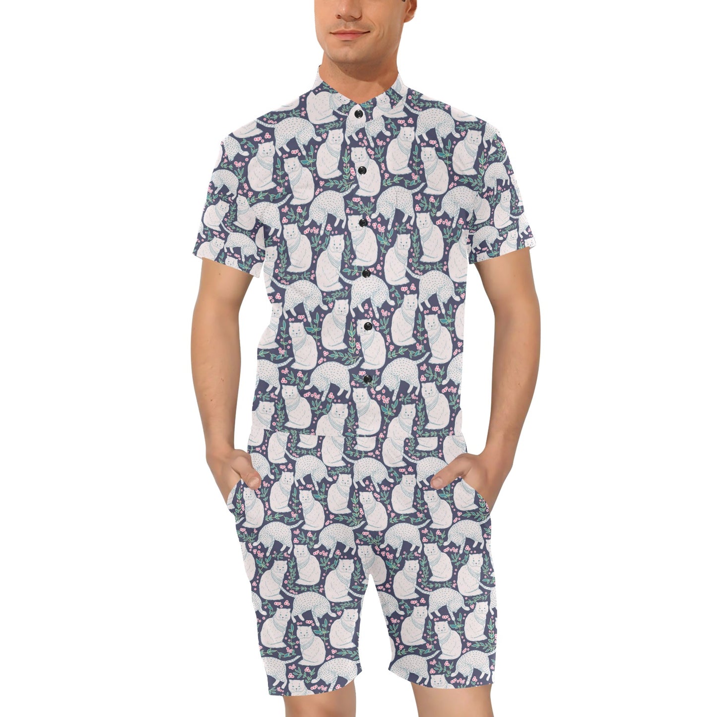 Cat Pattern Print Design 06 Men's Romper