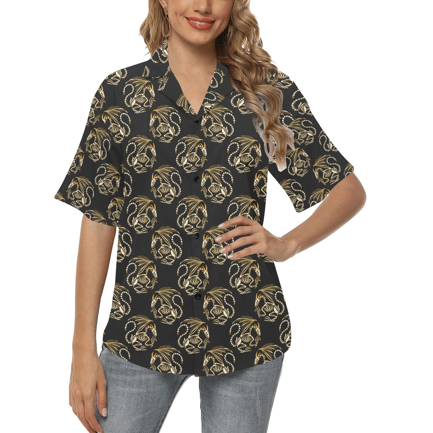 Skeleton Dragon Print Design LKS306 Women's Hawaiian Shirt