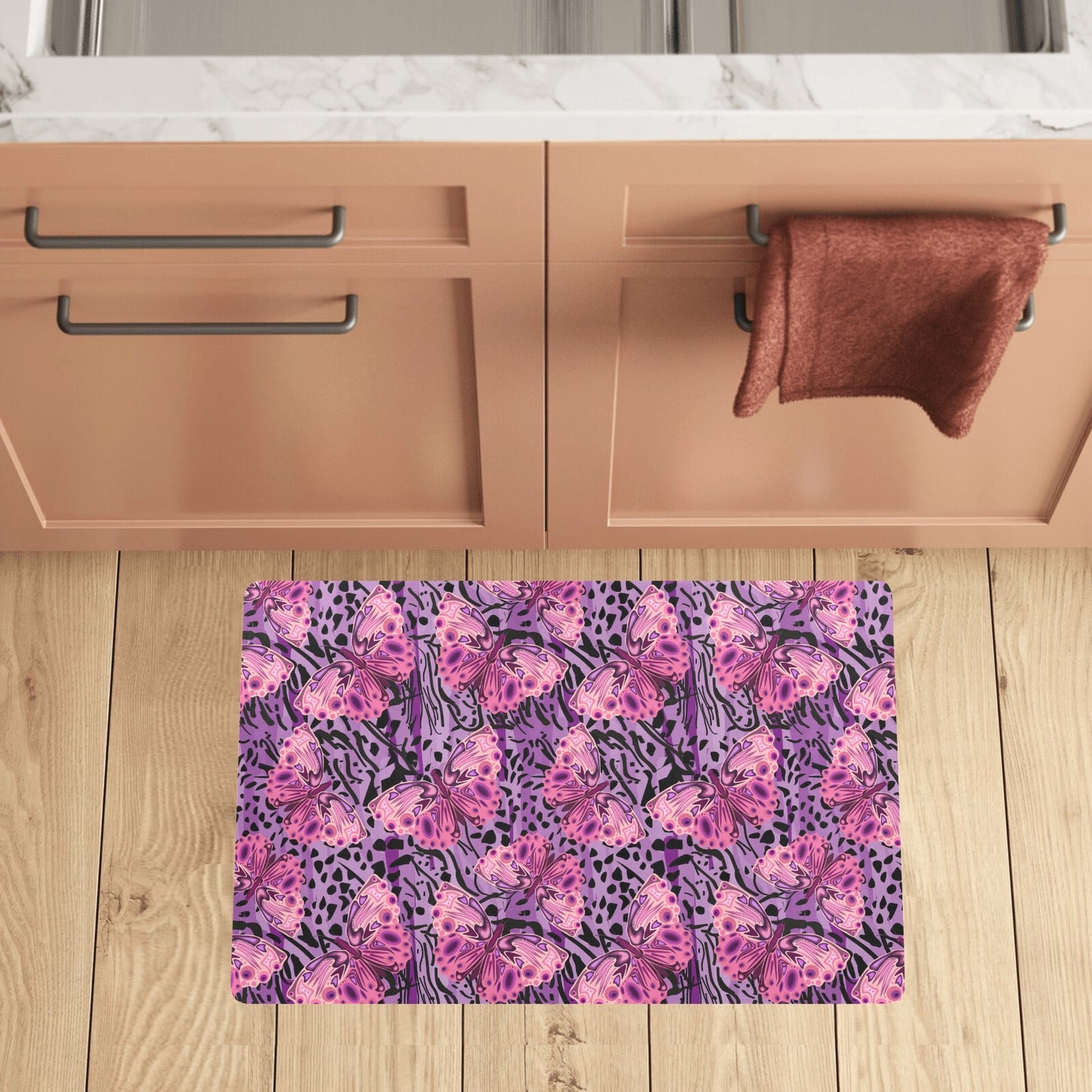 Purple Butterfly Leopard Kitchen Mat