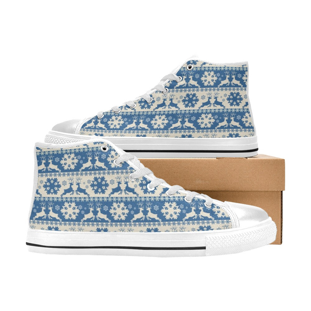 Reindeer Print Design LKS401 High Top Women's White Shoes