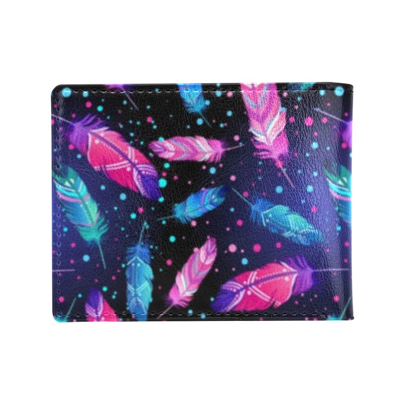 Feather Colorful Boho Design Print Men's ID Card Wallet