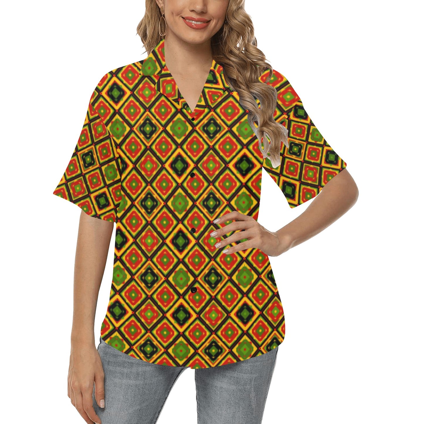 Rasta Reggae Color Pattern Women's Hawaiian Shirt