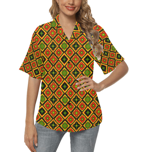 Rasta Reggae Color Pattern Women's Hawaiian Shirt