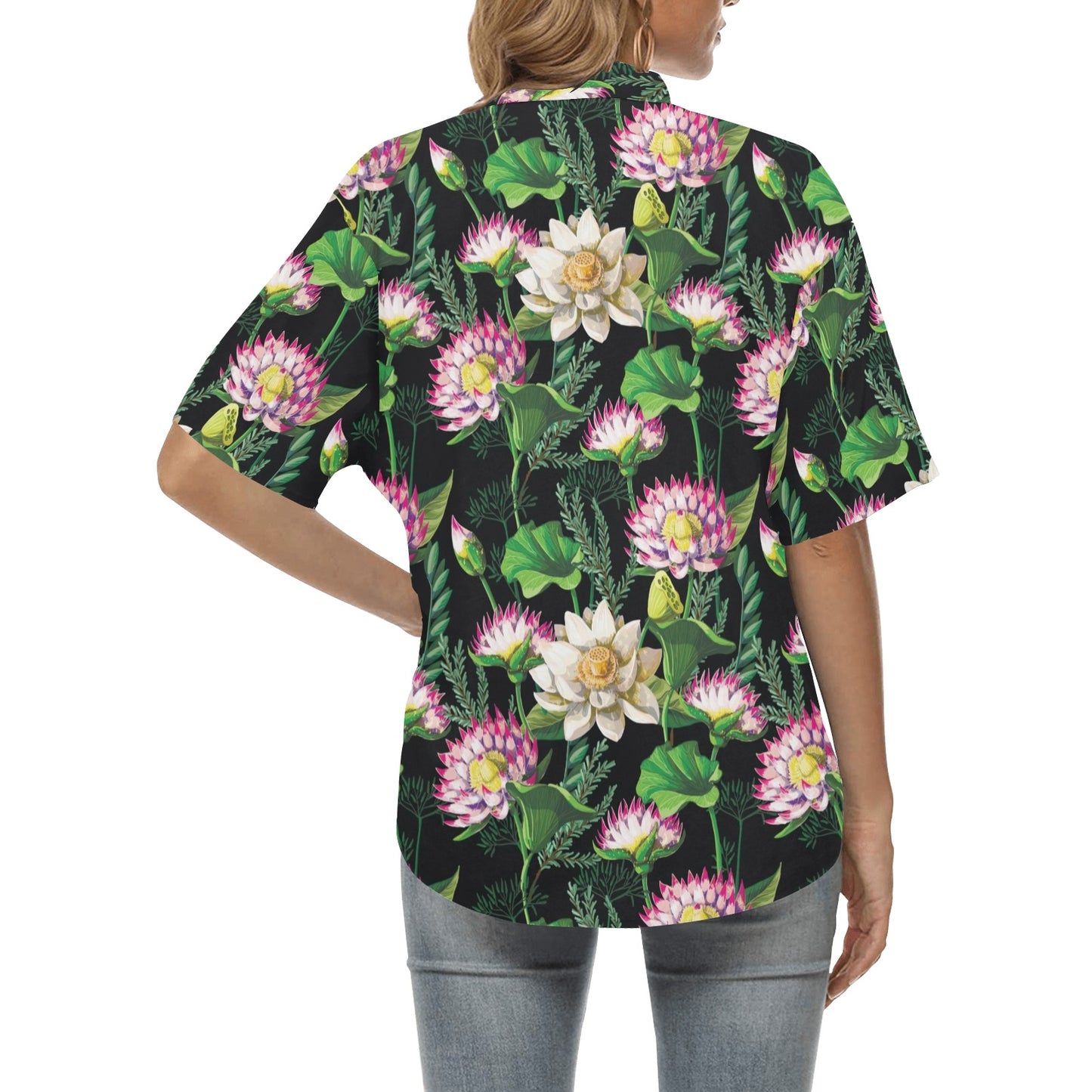 Water Lily Pattern Print Design WL010 Women's Hawaiian Shirt