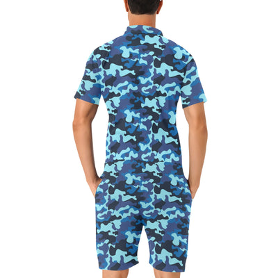 Camo Blue Pattern Print Design 04 Men's Romper