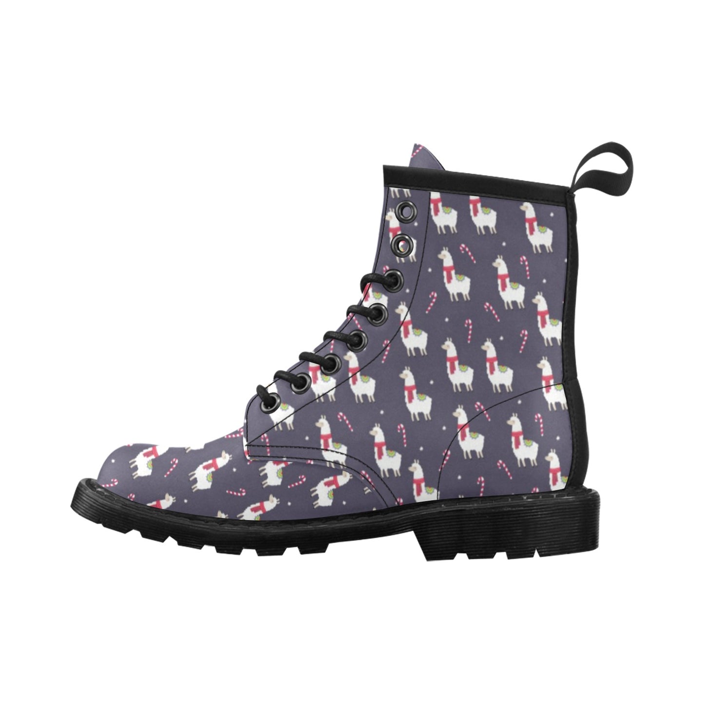 Llama with Candy Cane Themed Print Women's Boots