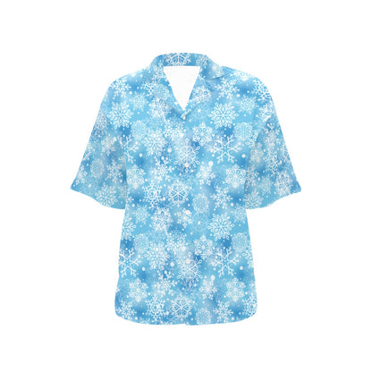 Snowflake Blue Print Design LKS301 Women's Hawaiian Shirt
