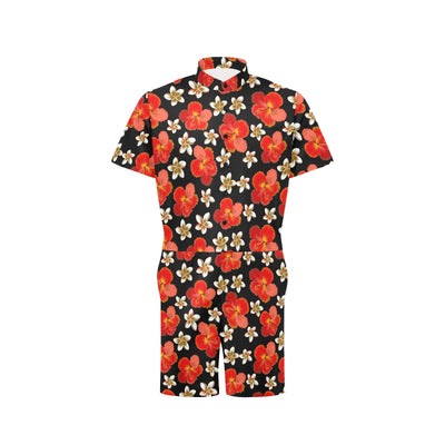 Red Hibiscus Pattern Print Design HB022 Men's Romper