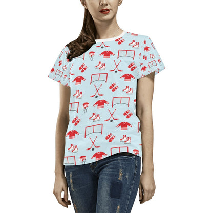 Hockey Red Equipment Print Design LKS305 Women's  T-shirt