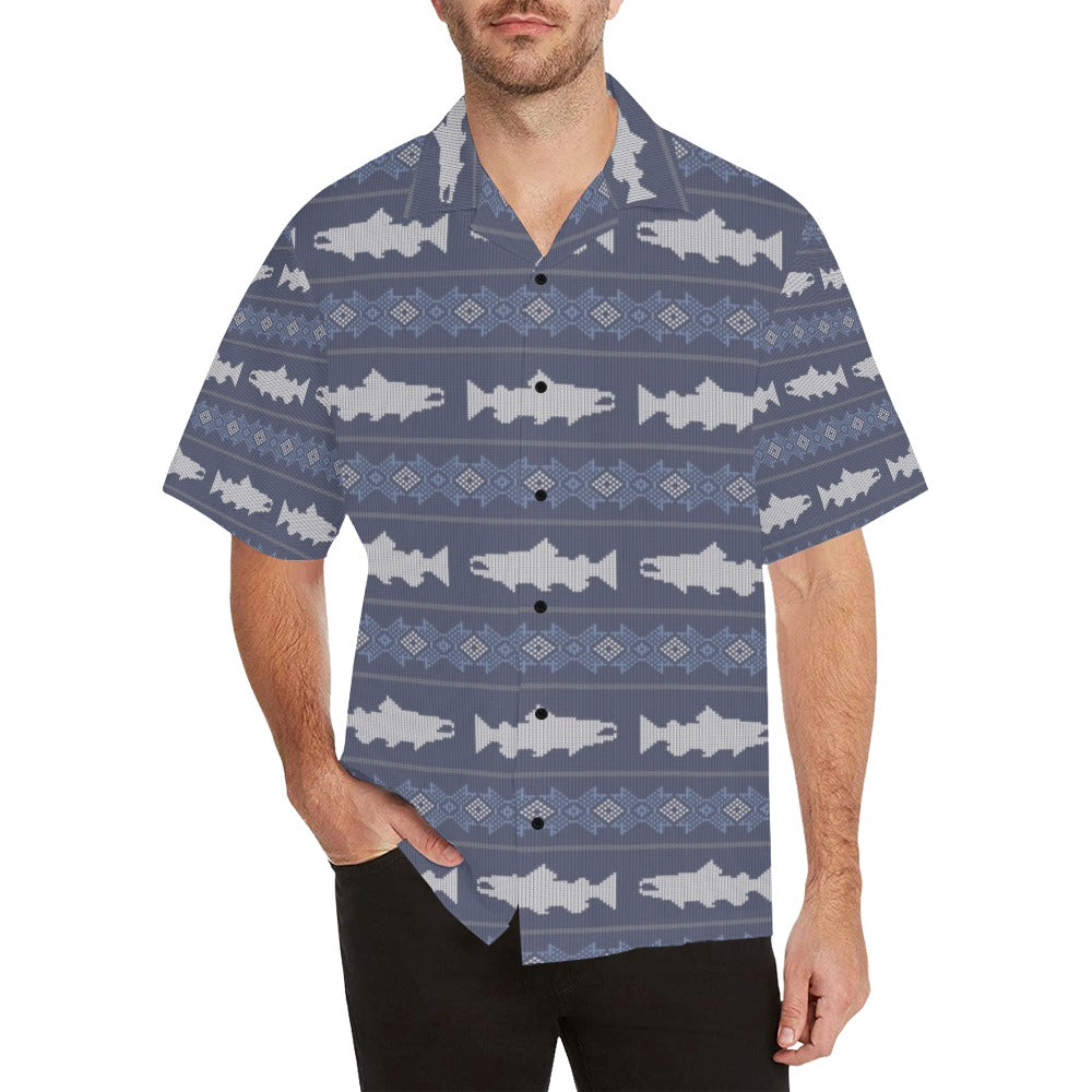 Salmon Fish Knit Style Print Design LKS304 Men's Hawaiian Shirt