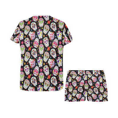 Sugar Skull Print Design LKS302 Women's Short Pajama Set