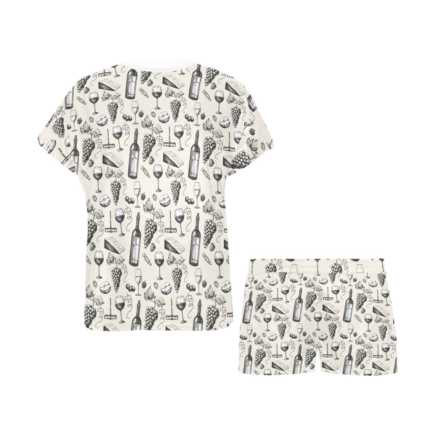 Wine Themed Print Design LKS306 Women's Short Pajama Set