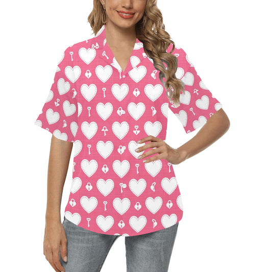 Heart Key Pattern Print Design HE09 Women's Hawaiian Shirt