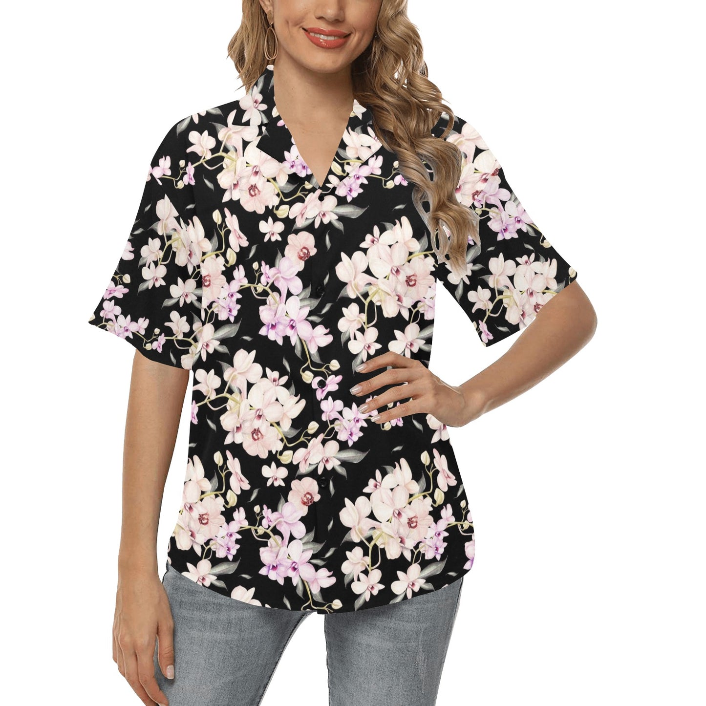 Orchid White Pattern Print Design OR03 Women's Hawaiian Shirt