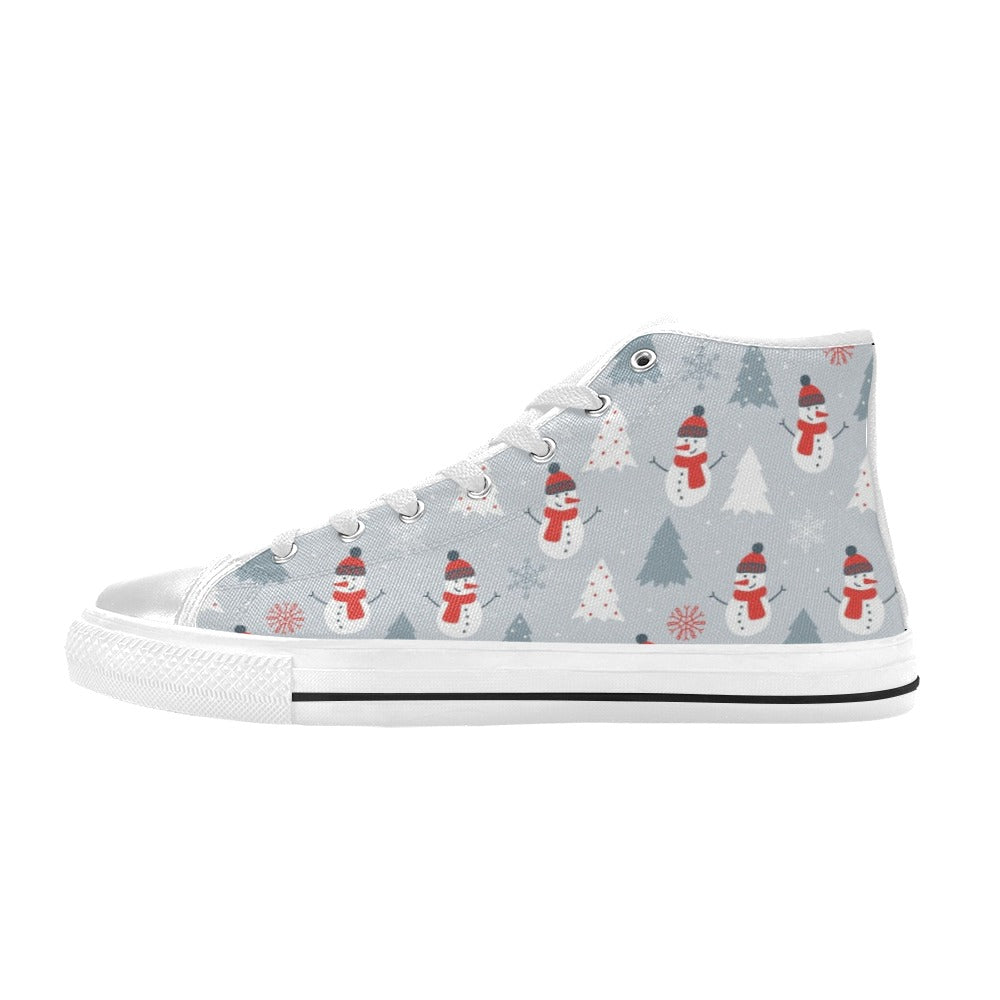 Snowman Print Design LKS302 High Top Women's White Shoes