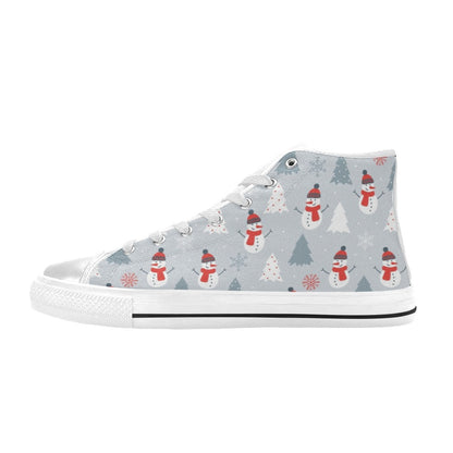 Snowman Print Design LKS302 High Top Women's White Shoes