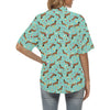 Dachshund with Floral Print Pattern Women's Hawaiian Shirt