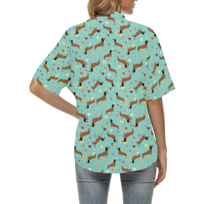 Dachshund with Floral Print Pattern Women's Hawaiian Shirt