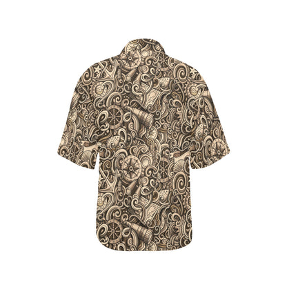 Nautical Tattoo Design Themed Print Women's Hawaiian Shirt