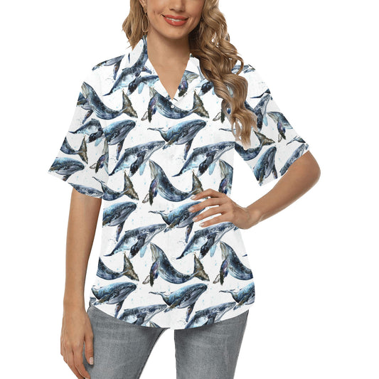 Blue Whale Pattern Print Design 03 Women's Hawaiian Shirt