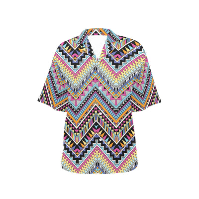 Multicolor zigzag Tribal Aztec Women's Hawaiian Shirt