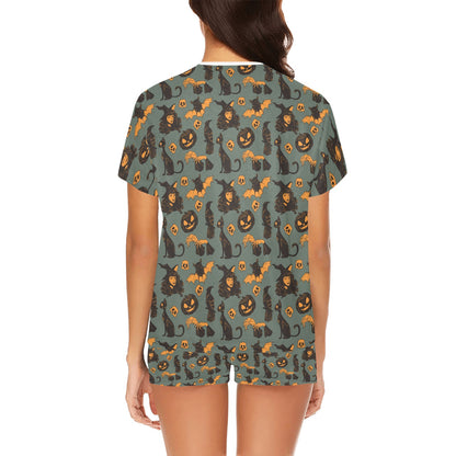 Witch Bat Halloween Print Design LKS305 Women's Short Pajama Set