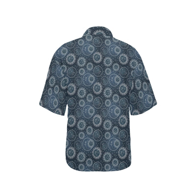 Sun Moon Tattoo Design Themed Print Women's Hawaiian Shirt