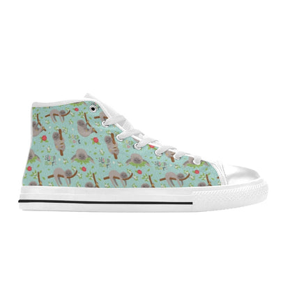 Sloth Print Design LKS305 High Top Women's White Shoes