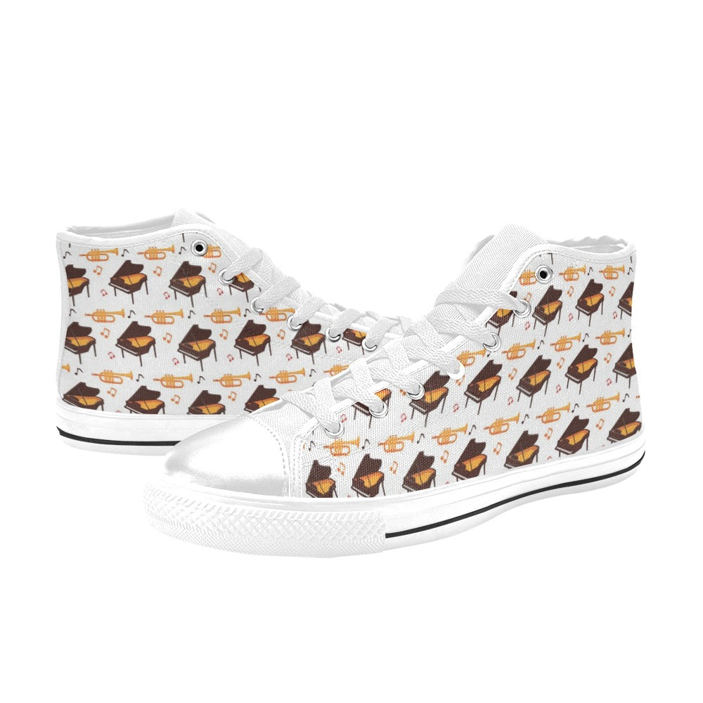 Piano Print Design LKS406 High Top Women's White Shoes