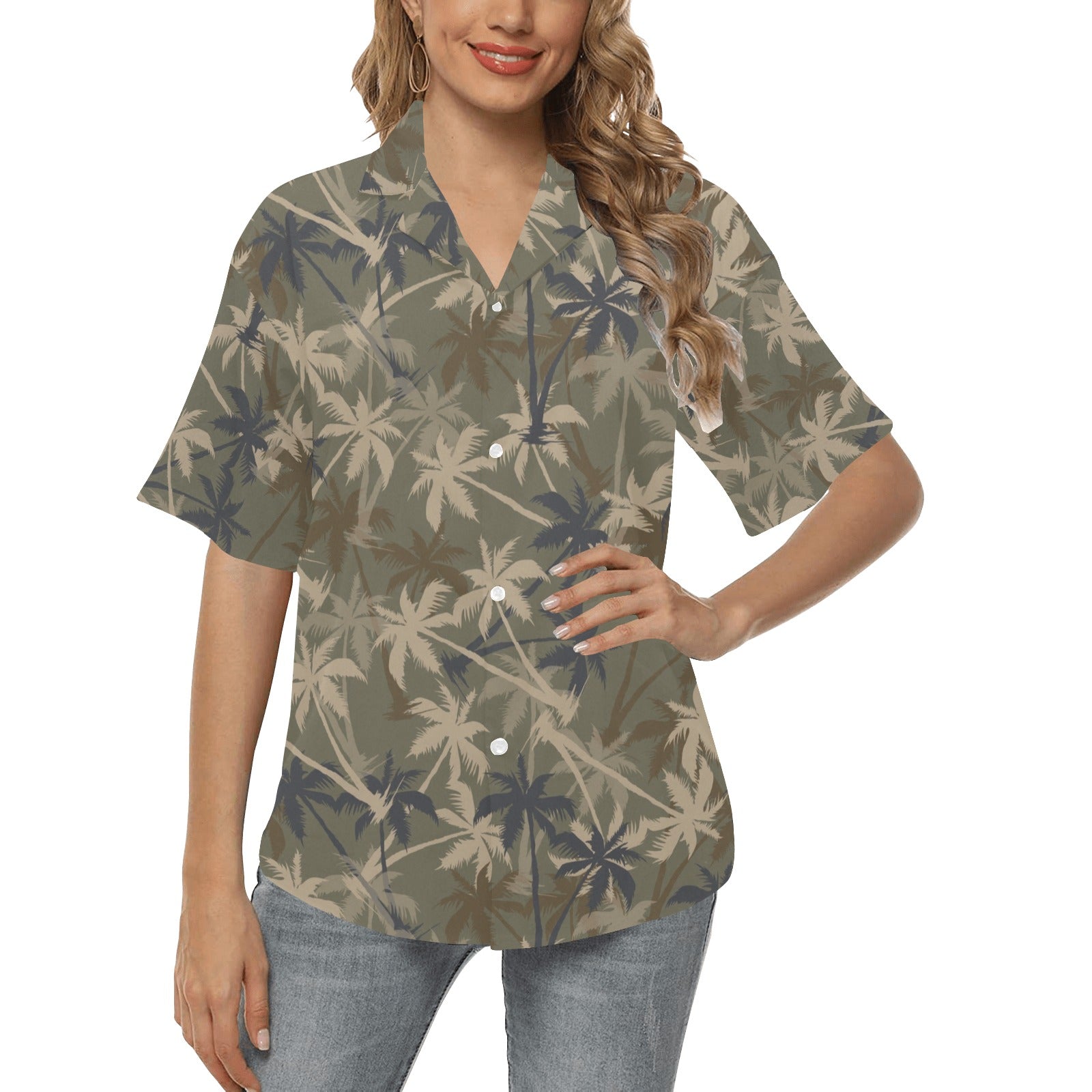 Palm Tree camouflage Women's Hawaiian Shirt