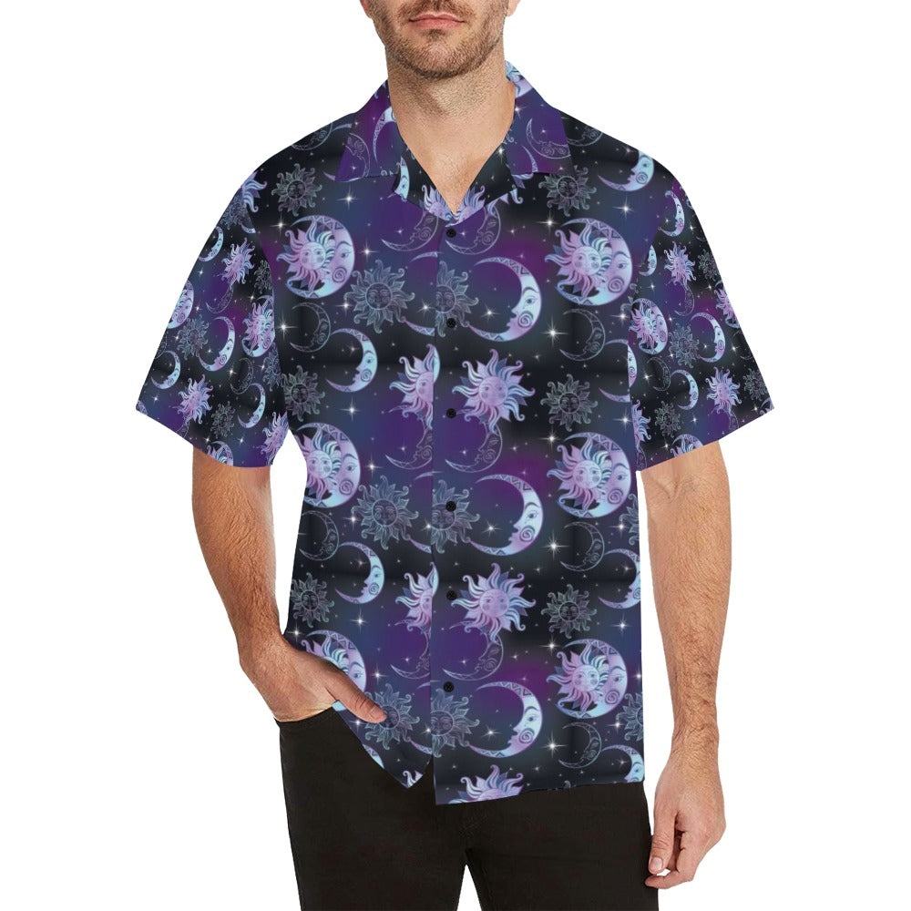 Sun Moon Print Design LKS303 Men's Hawaiian Shirt