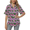 Hibiscus Pink Zigzag Line Pattern Design LKS307 Women's Hawaiian Shirt