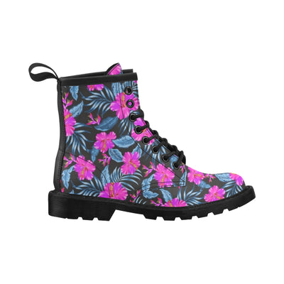 Neon Pink Hibiscus Pattern Print Design HB015 Women's Boots