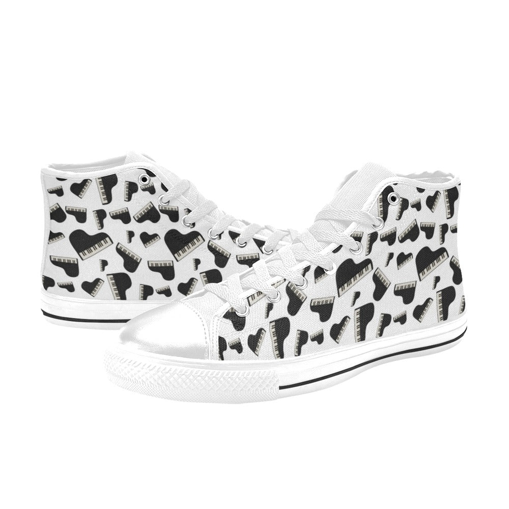 Piano Print Design LKS405 High Top Women's White Shoes