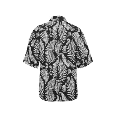 Fern Leave Black White Print Pattern Women's Hawaiian Shirt