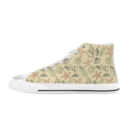 Seashell Print Design LKS305 High Top Women's White Shoes