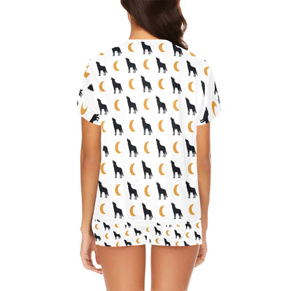 Wolf Moon Print Design LKS302 Women's Short Pajama Set