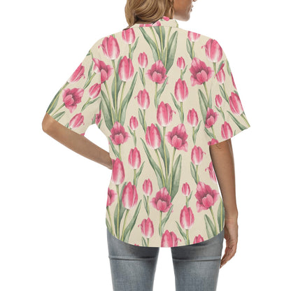 Tulip Pink Pattern Print Design TP06 Women's Hawaiian Shirt