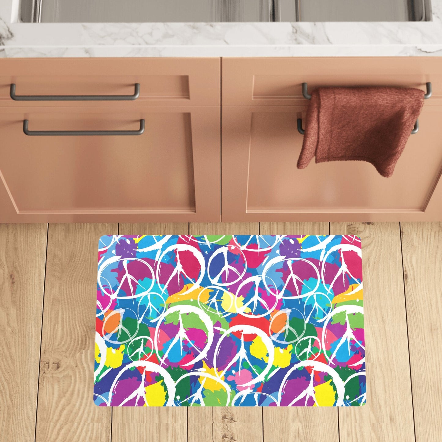 Peace Sign Colorful Pattern Print Design A02 Kitchen Mat