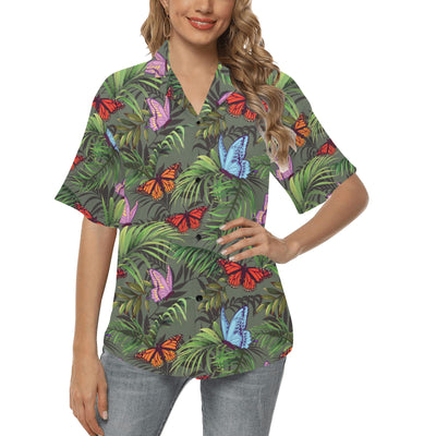 Monarch Butterfly Pattern Print Design 04 Women's Hawaiian Shirt