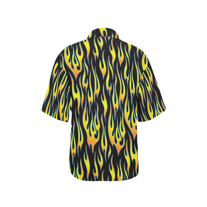 Flame Fire Yellow Pattern Women's Hawaiian Shirt