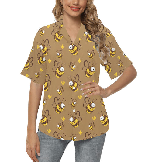 Bee Pattern Print Design BEE09 Women's Hawaiian Shirt