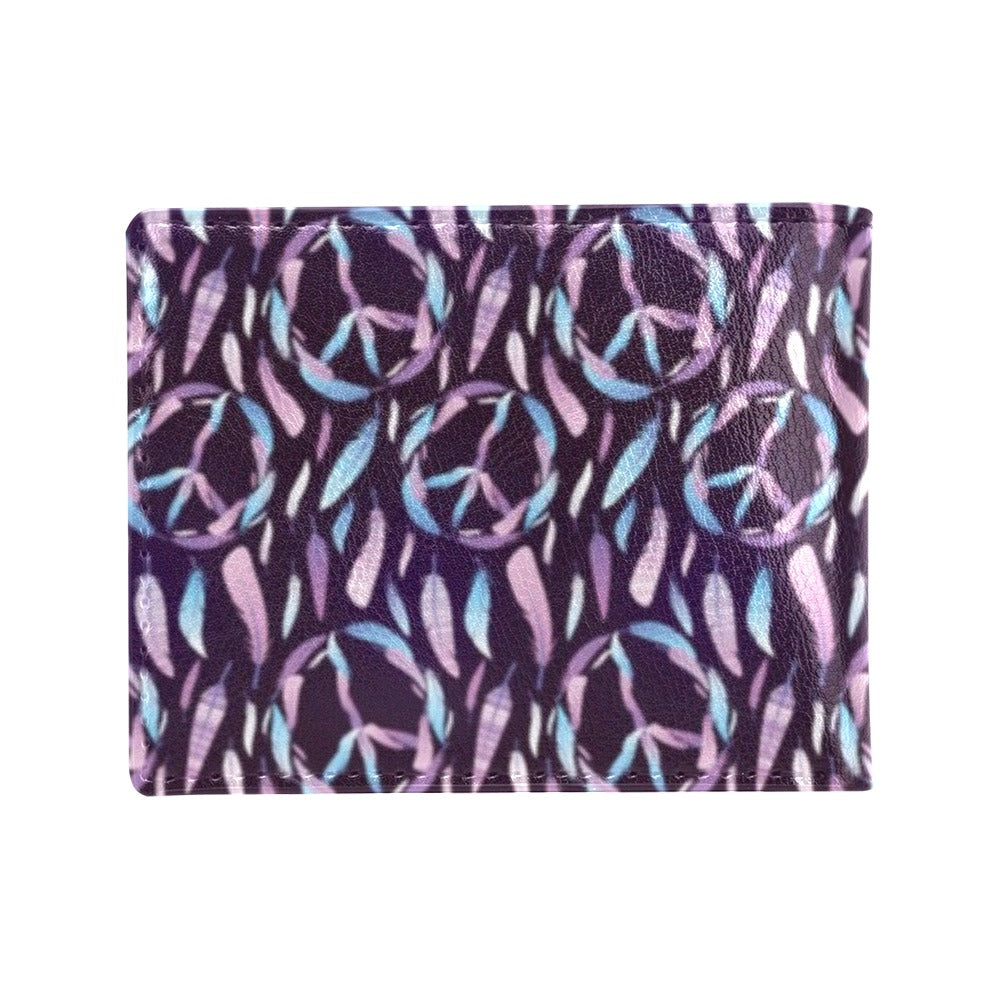 Peace Sign Feather Design Print Men's ID Card Wallet