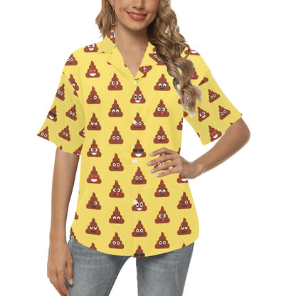 Emoji Poop Print Pattern Women's Hawaiian Shirt