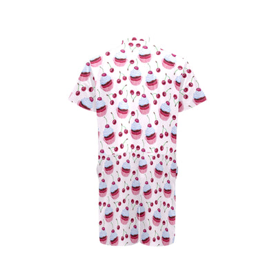 Cherry Cupcake Pink Pattern Men's Romper