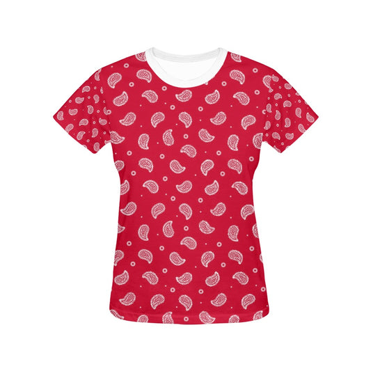 Bandana Red Paisley Print Design LKS305 Women's  T-shirt